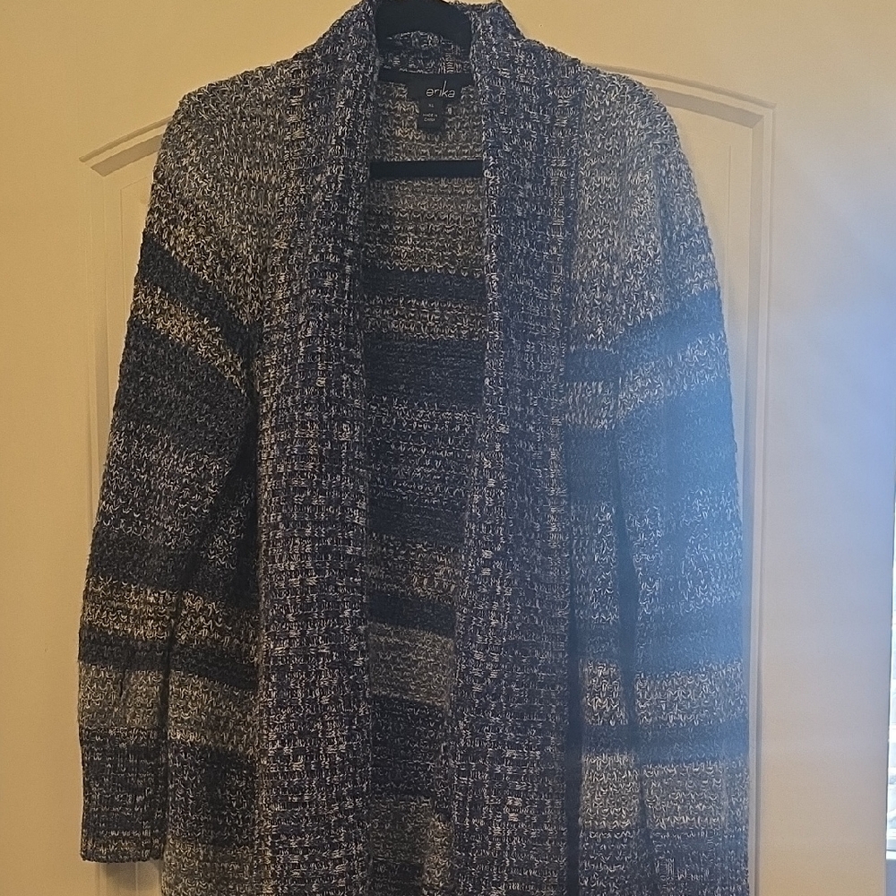 Erika Blue and Gray Marled Open-Front Cardigan